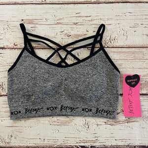 Betsey‎ Johnson Women's Gray/Black Strappy Sports Bra Size Large Activewear